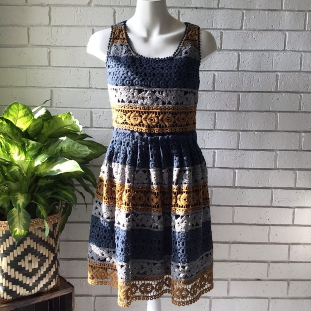 Anthropologie Maeve Stripe Crochet Dress Size 8
